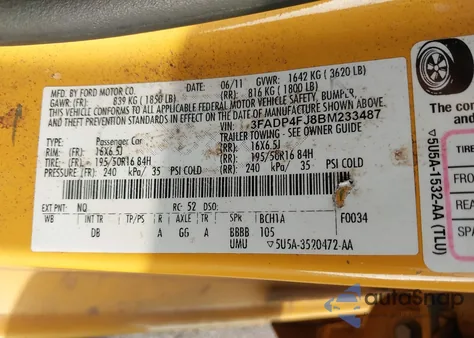 2011 Ford Fiesta Ses from USA, damaged, VIN 3FADP4FJ8BM233487